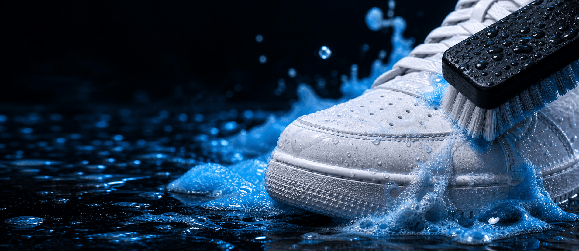 Sneaker detail cleaning met borstel en foam